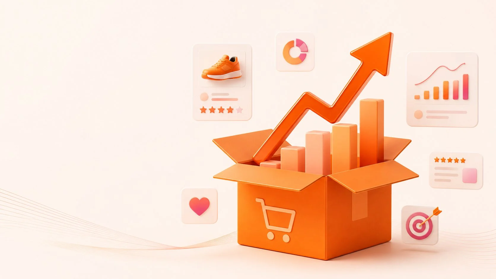 Amazon sales growth illustration with rising chart from a product box